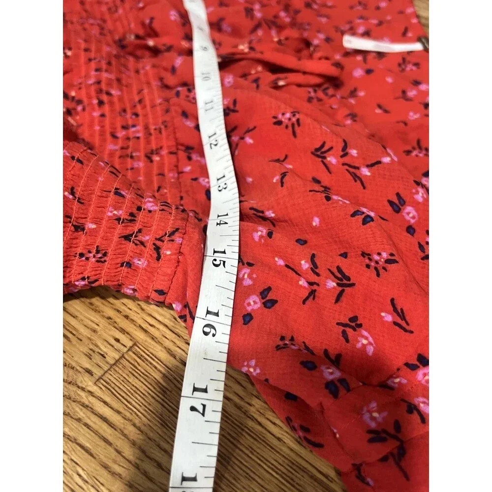 Free People Lolita Smocked Red Floral Top Women’s Medium Blouse Boho Chic Casual